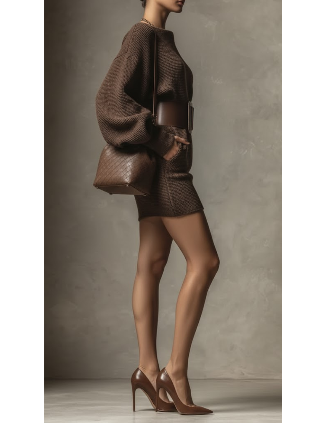 Cléa - Abito corto in maglia con cintura strutturata