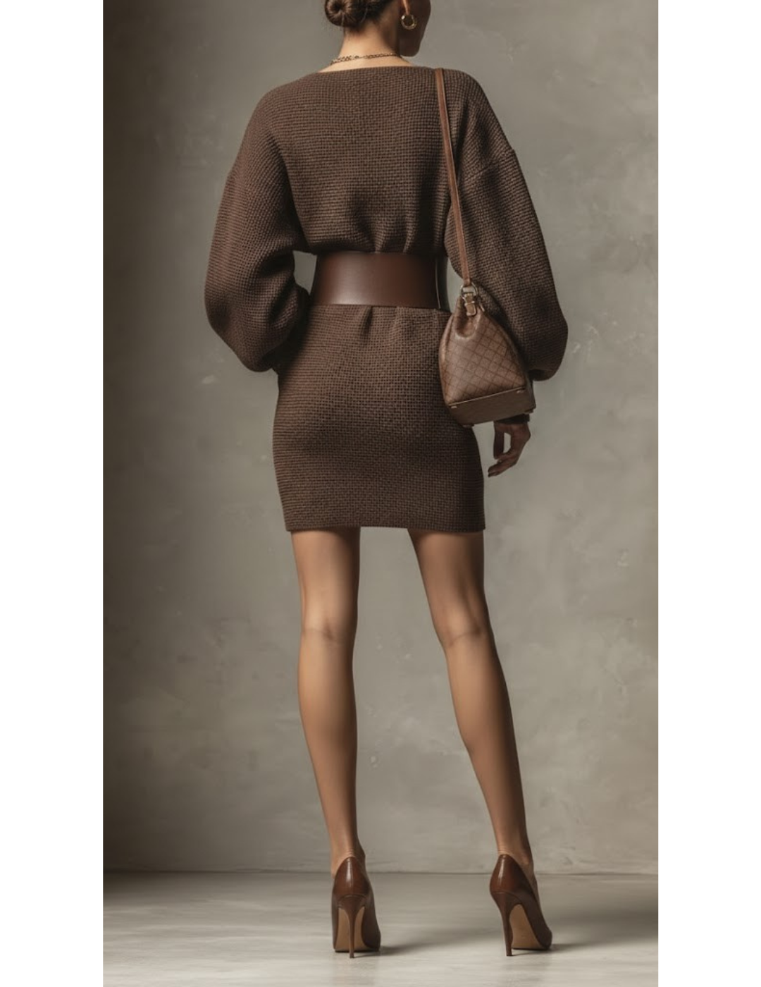 Cléa - Abito corto in maglia con cintura strutturata