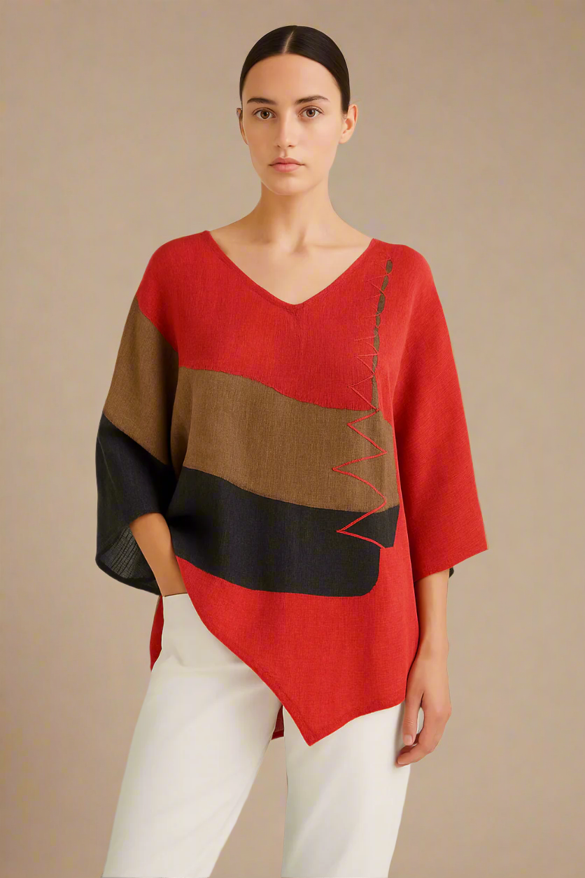 Helene | Top Color Block con Scollatura a V Elegante