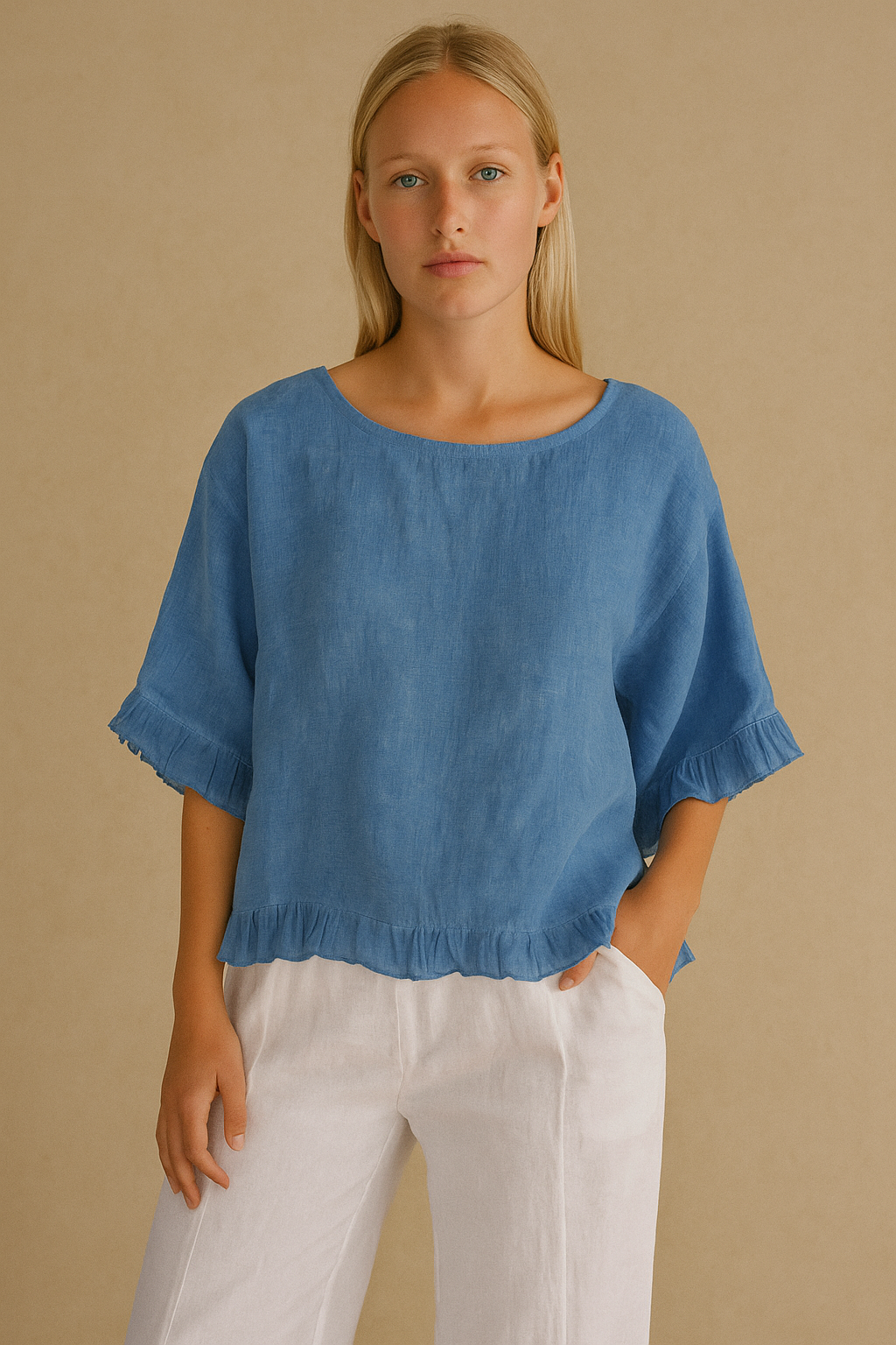 Lærke Blusa | Lino Morbido – Eleganza Rilassata con Dettagli a Volant