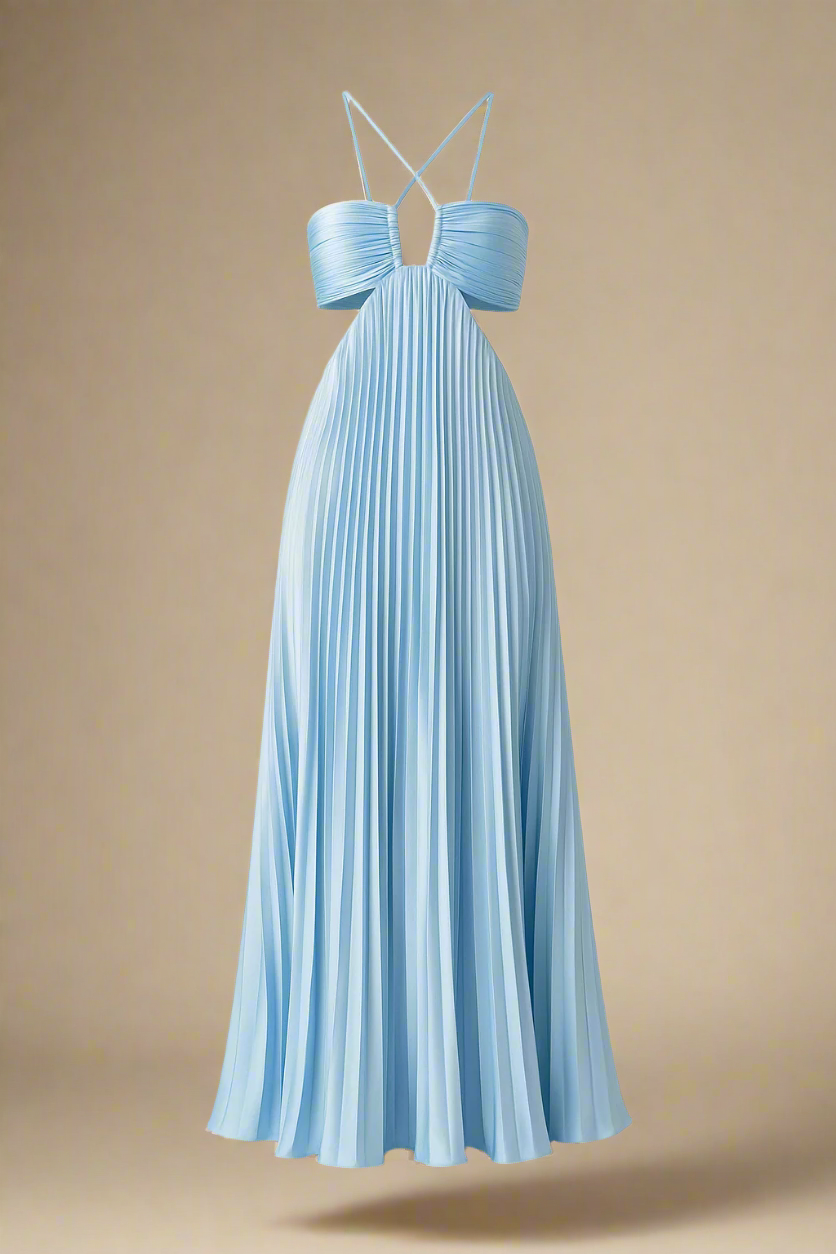 SOFIE ABITO | Lungo abito plissettato con spalline incrociate e busto strutturato
