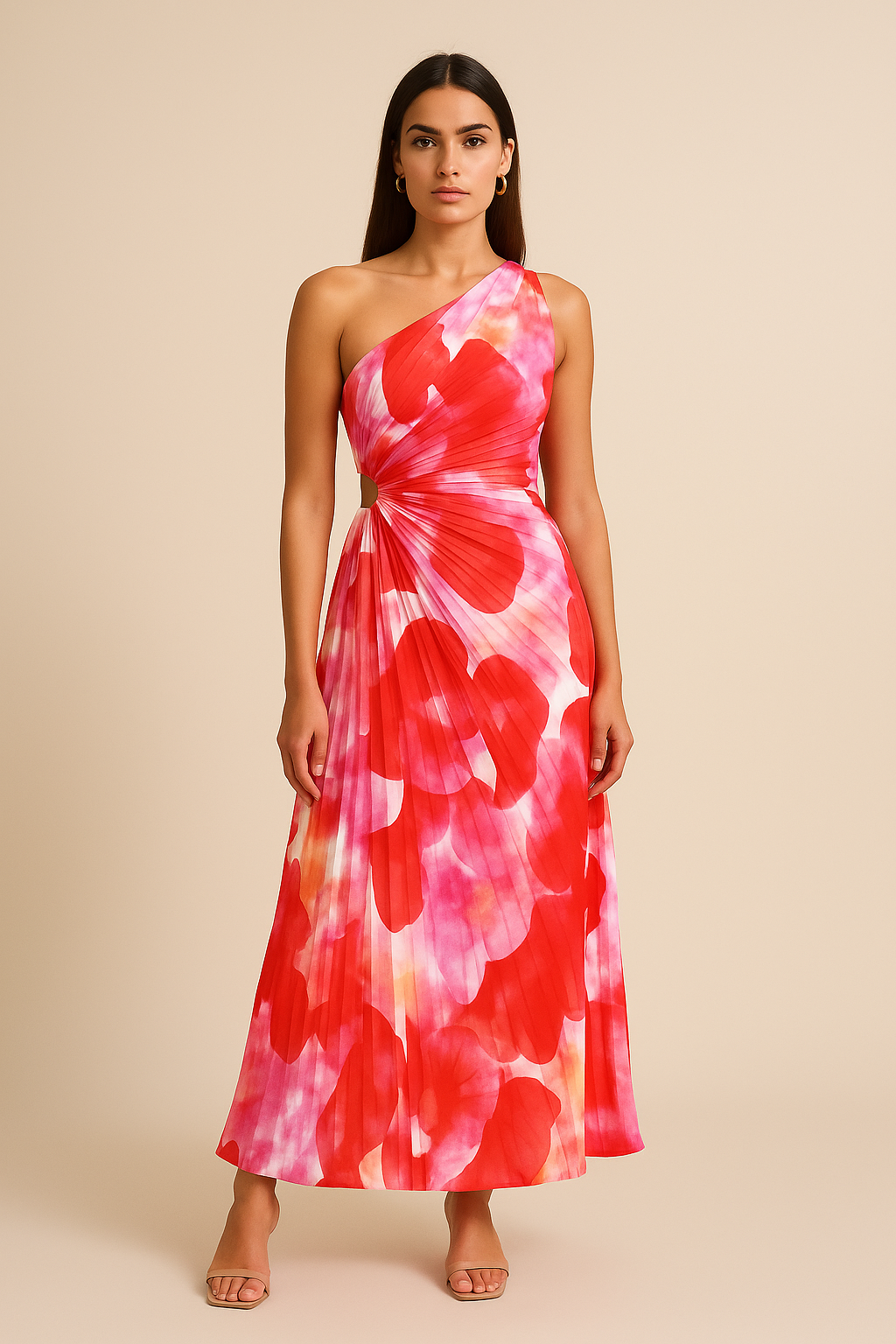 Signe Vestito | Abito plissettato a spalla singola con motivo floreale