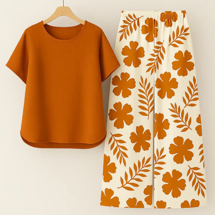 Set Andrée | Pantaloni Stampati + Top Monocromatico