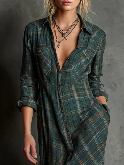Abito Camicia Maxi a Righe Verdi