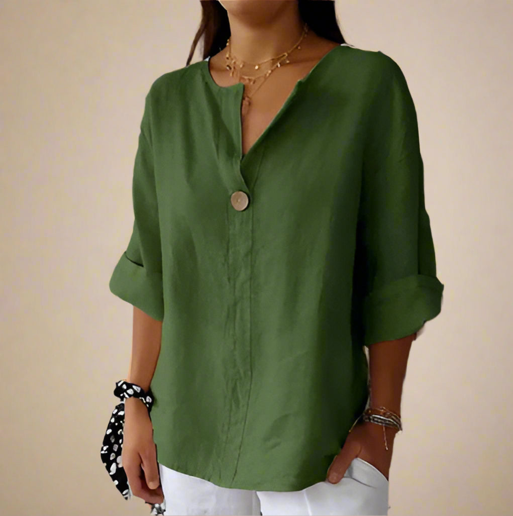 Ella BLUSE | Blusa in lino con un semplice bottone e comfort elegante