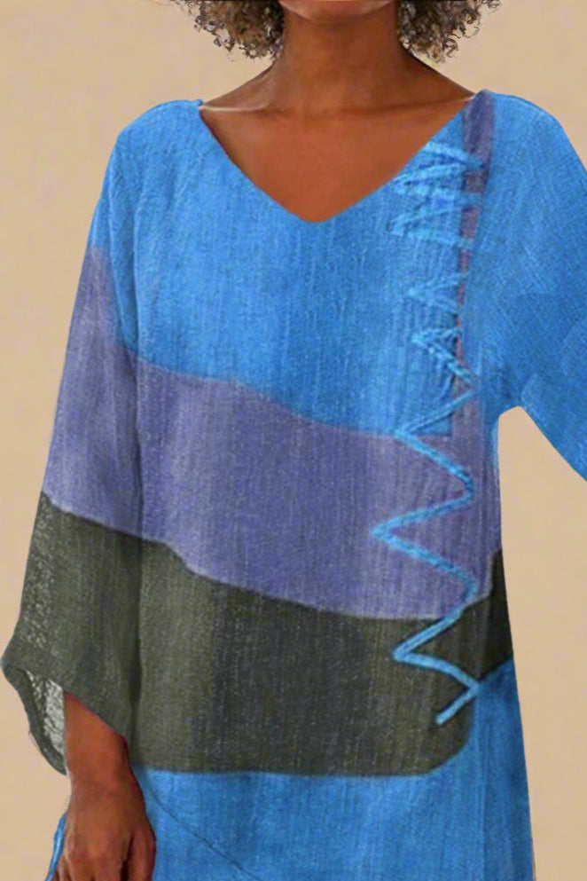 Helene | Top Color Block con Collo a V Elegante