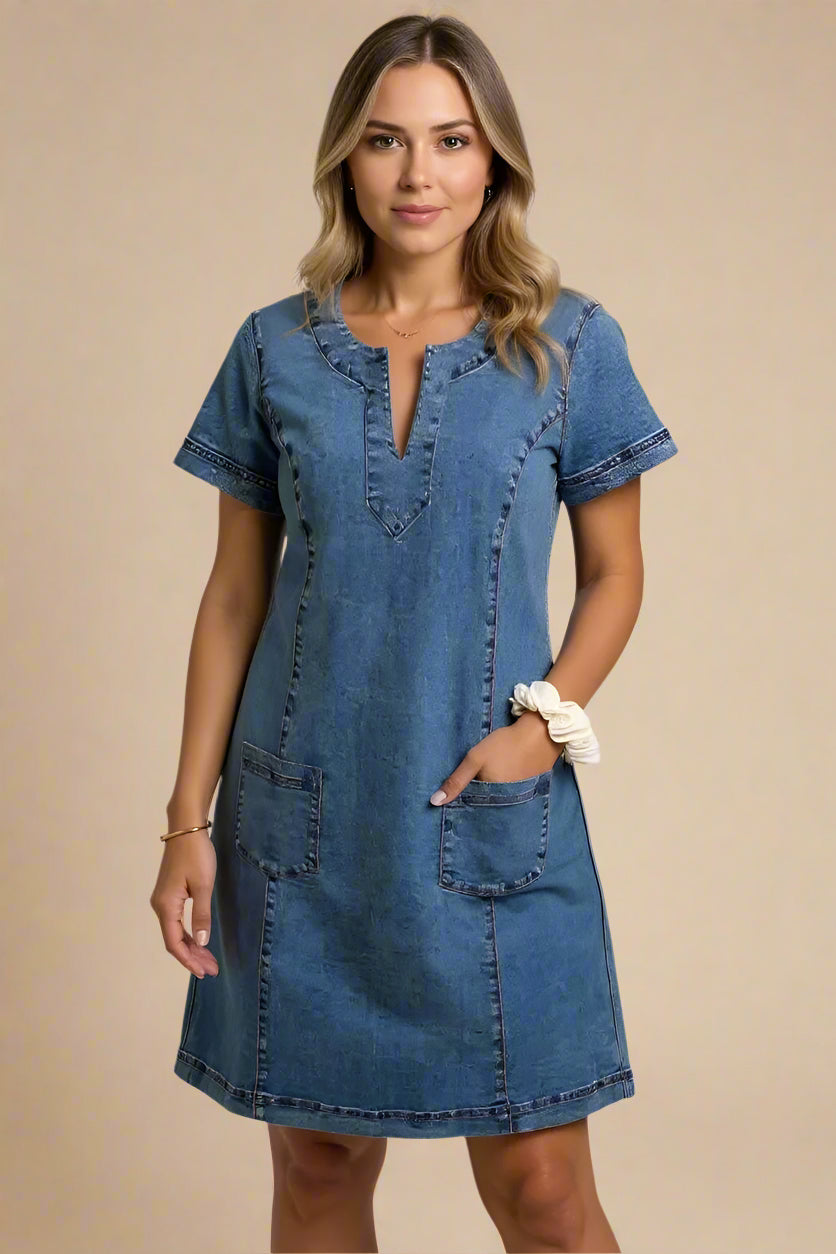 RAGNA | Abito in denim morbido con scollo a V e tasche