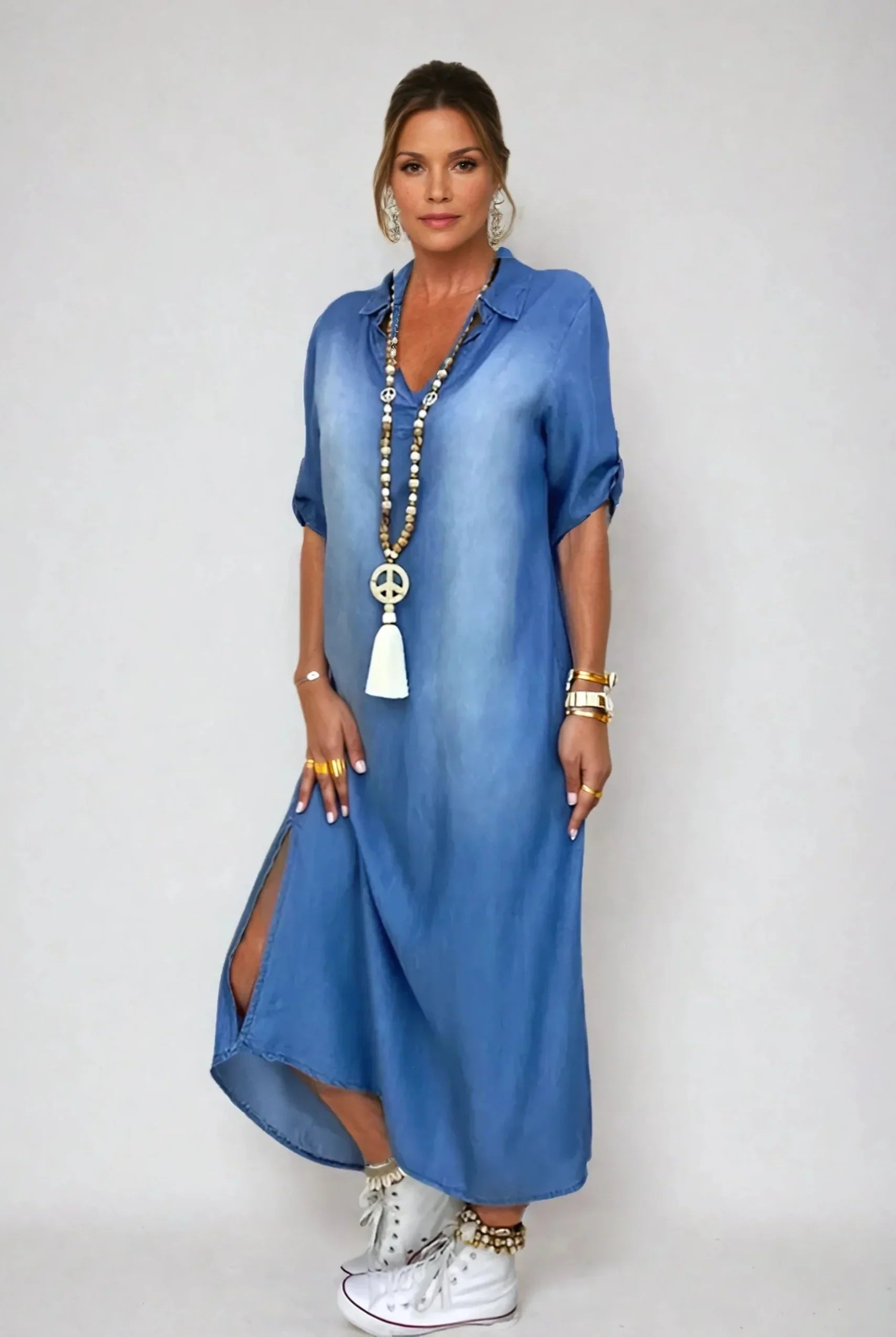 Lea | Abito Lungo in Denim con Spacco Laterale