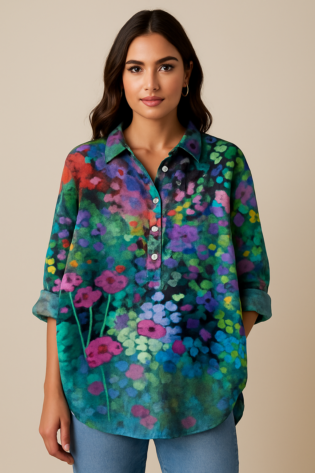 Virginia Camicia | Camicia a Fiori Vivaci con Bottoni