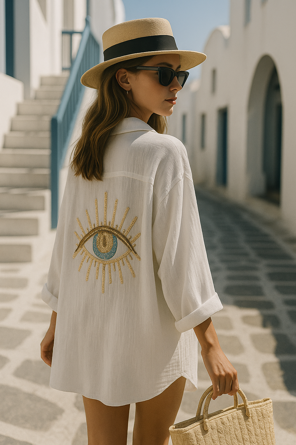 Ayline | Camicia Blu Occhi in Garza di Cotone