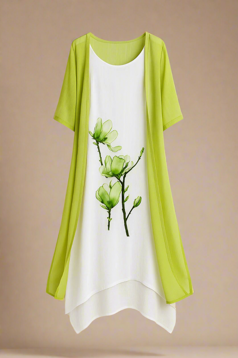 ALBA ABITO SET | Abito e cardigan leggero a strati con stampa floreale