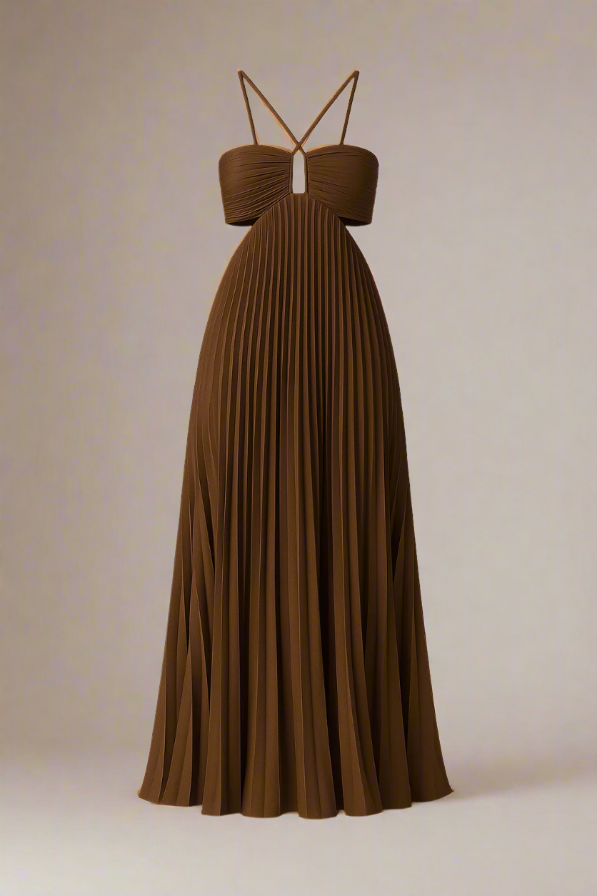 SOFIE ABITO | Lungo abito plissettato con spalline incrociate e busto strutturato