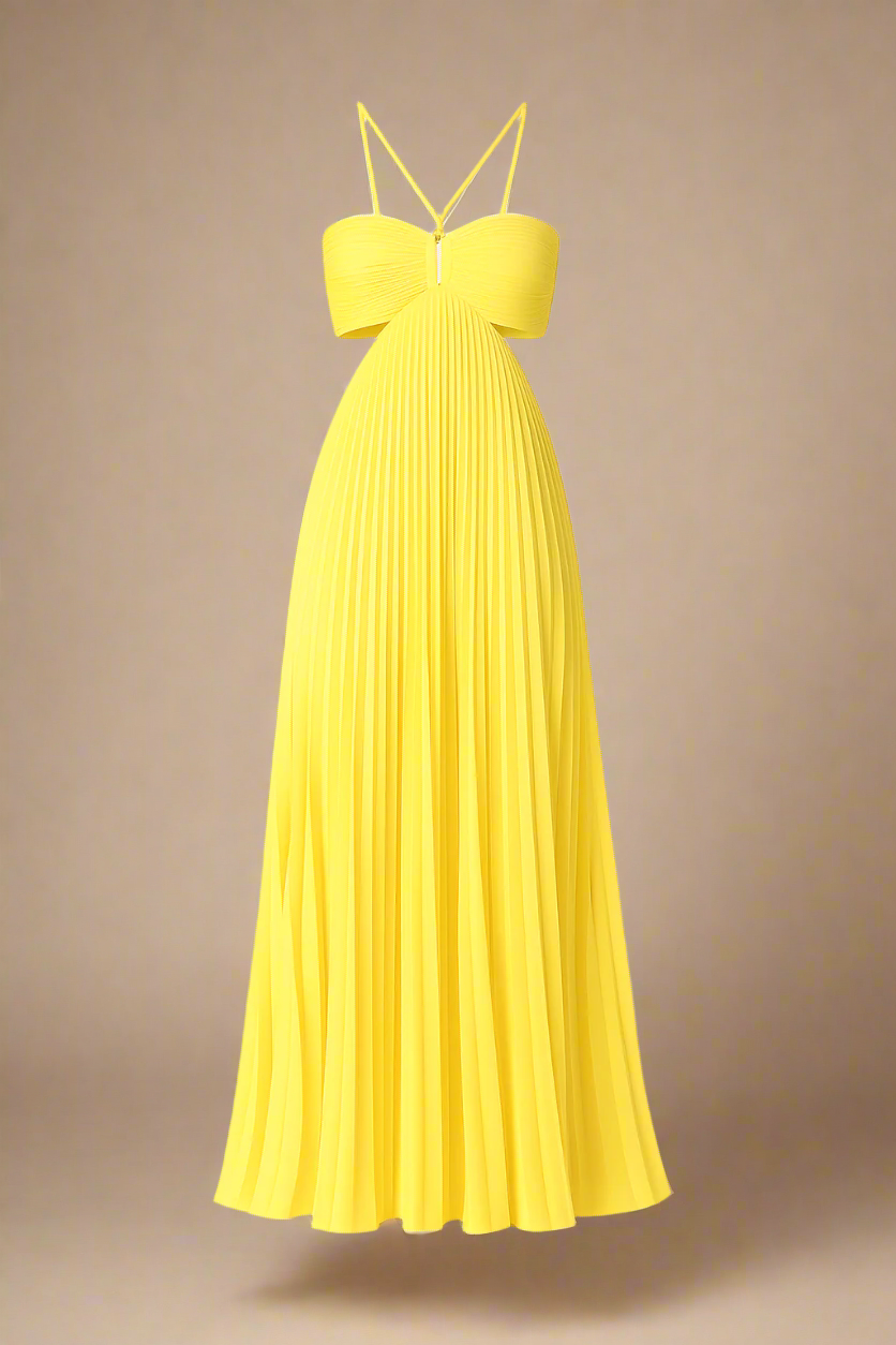 SOFIE ABITO | Lungo abito plissettato con spalline incrociate e busto strutturato