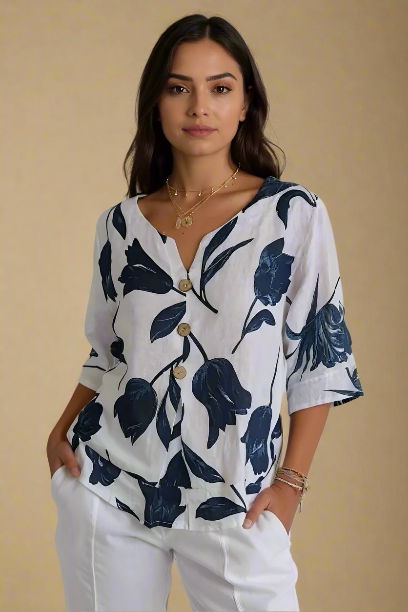 Sanne | Blusa floreale con bottone davanti