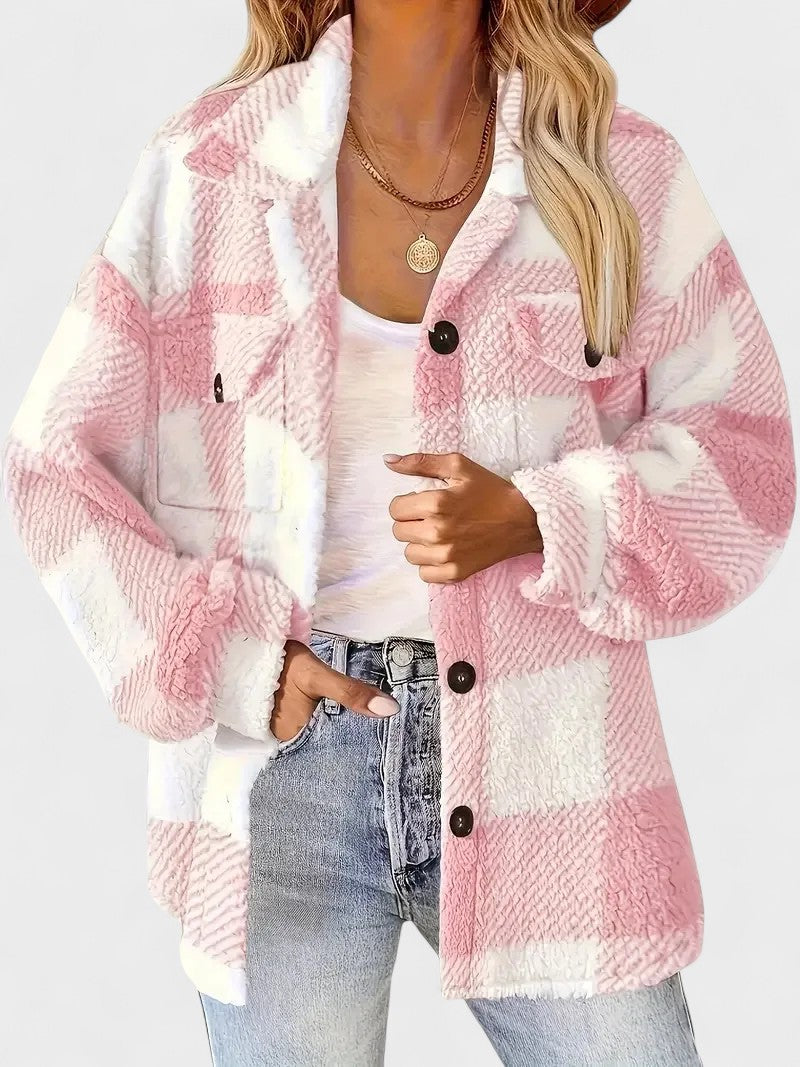 Rosa | Giacca in pile a quadri elegante