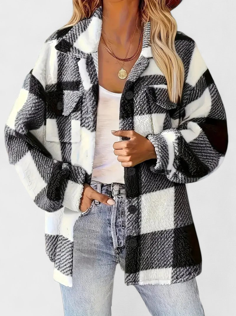 Rosa | Giacca in pile a quadri elegante