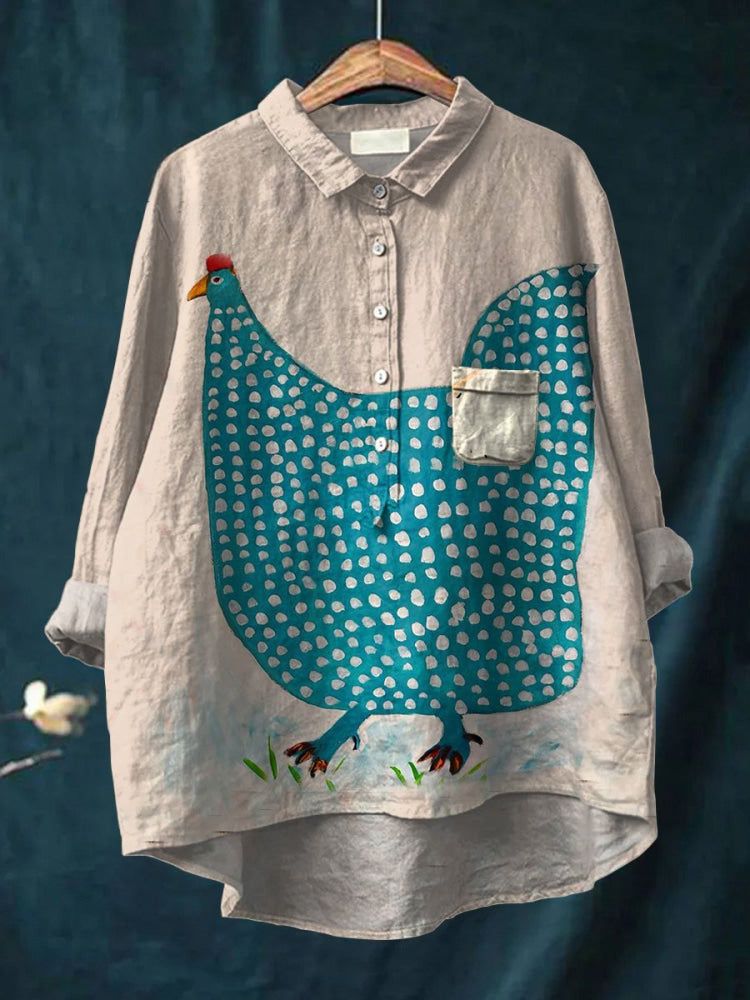 Hannah | Blue Chicken Print Shirt